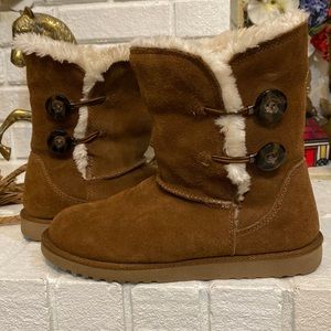 Brown suede, leather ankle boots